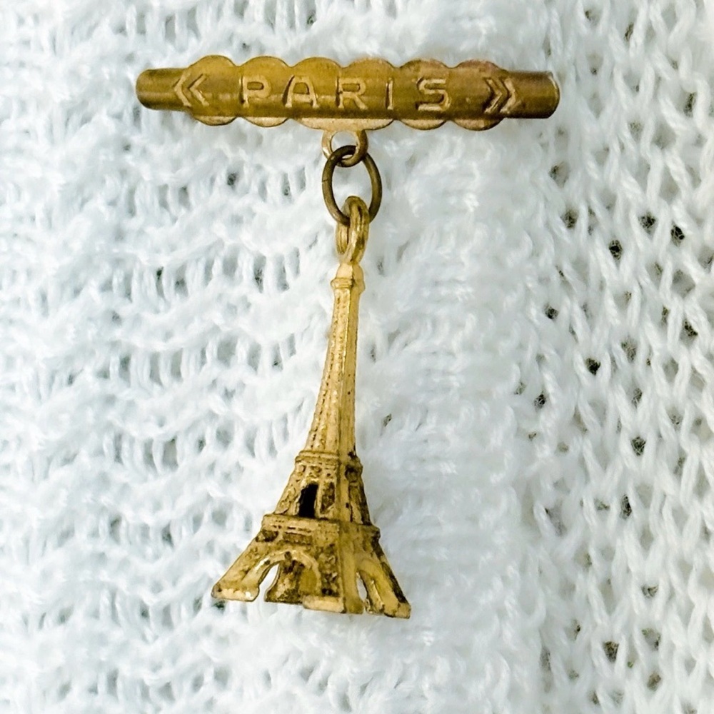 Vintage Eiffel Tower Pin WWII Era Paris Eiffel Tower Dangle Brooch France